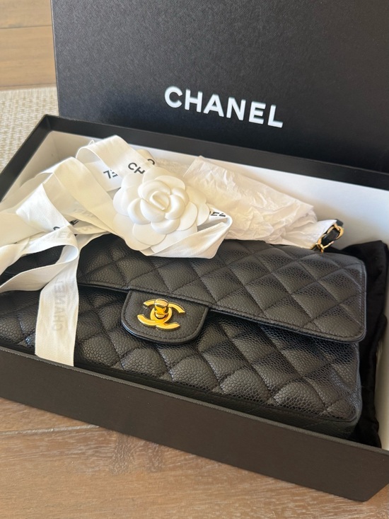 CHANEL Handbags - CHANEL Black Quilted Medium Caviar Shoulder Bag with Gold CC Hardware